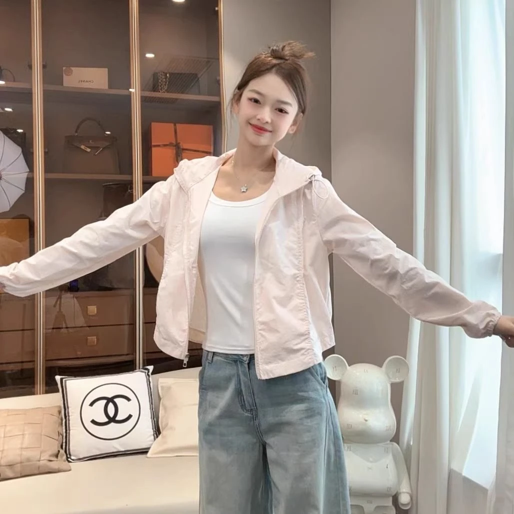 连帽透气短款女长袖防晒夏季短外套防晒服时尚百搭休闲开衫宽松