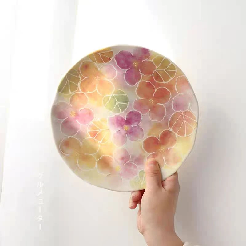 【青山精选】0838陶瓷粉繁花平盘茶杯