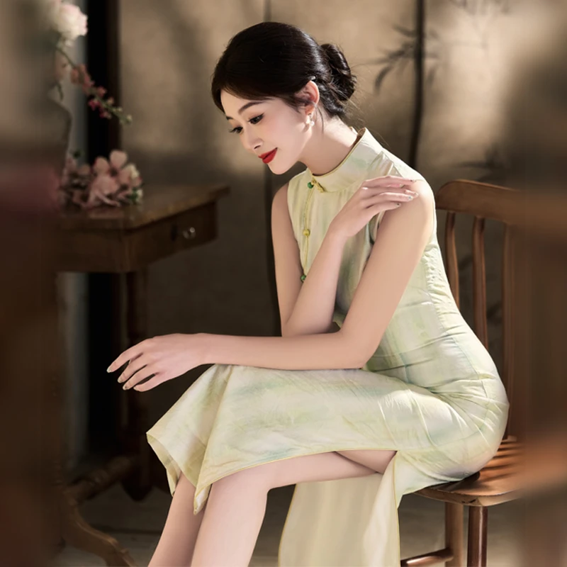 尘记【青梅酿】设计款改良旗袍气质修身长裙年轻款极简风无袖1