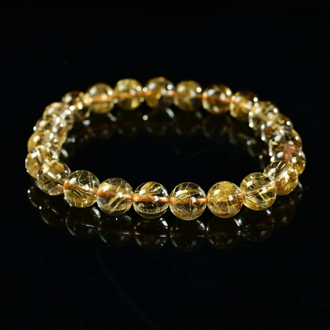 钛晶金发晶发丝圆珠水晶手串 HLD905202