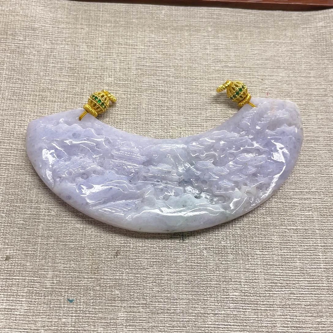 翡翠未镶嵌颈饰紫山水弯弯