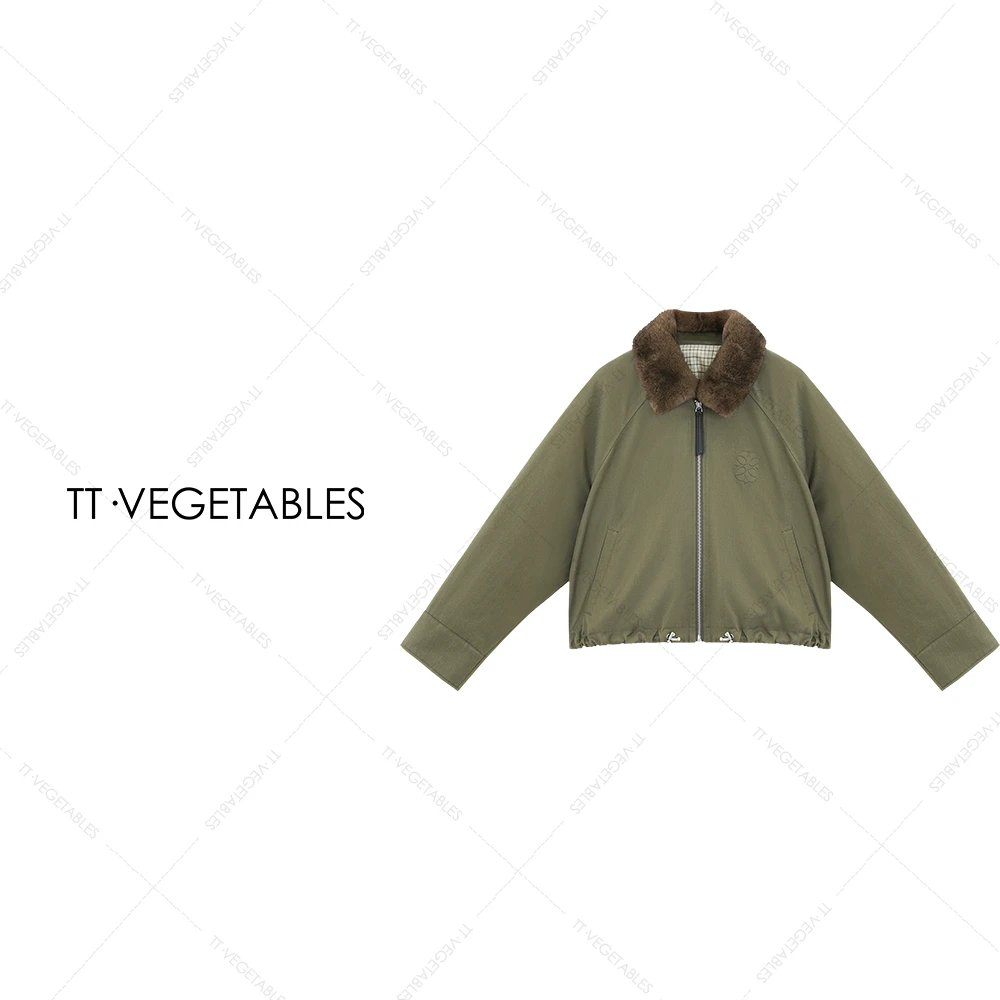 噢芬/小个子 【杞屿】白鹅绒水貂皮毛毛领翻领宽松羽绒服外套522699