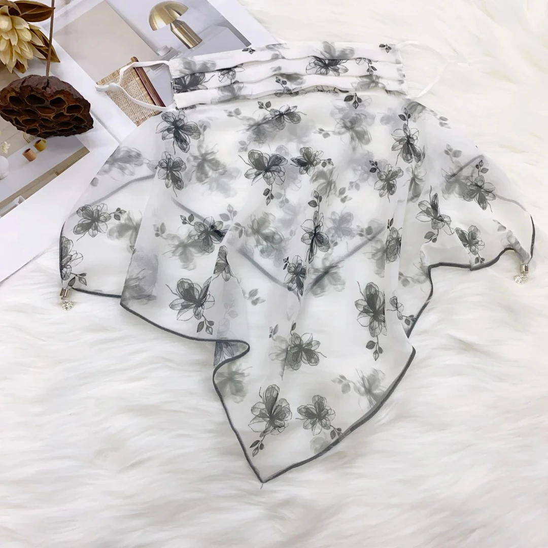 {灰玫瑰}薯莨纱护颈透气薄款防晒户外遮脸口罩 面纱 50*50cm