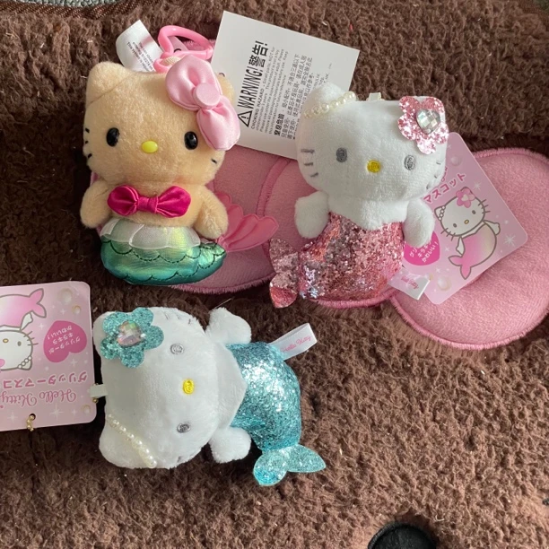 夏日沙滩黑皮美人鱼闪亮粉色蓝色可爱hellokitty包包毛绒公仔挂件