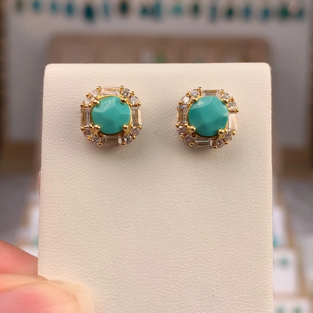 绿松石银S925镶嵌耳饰