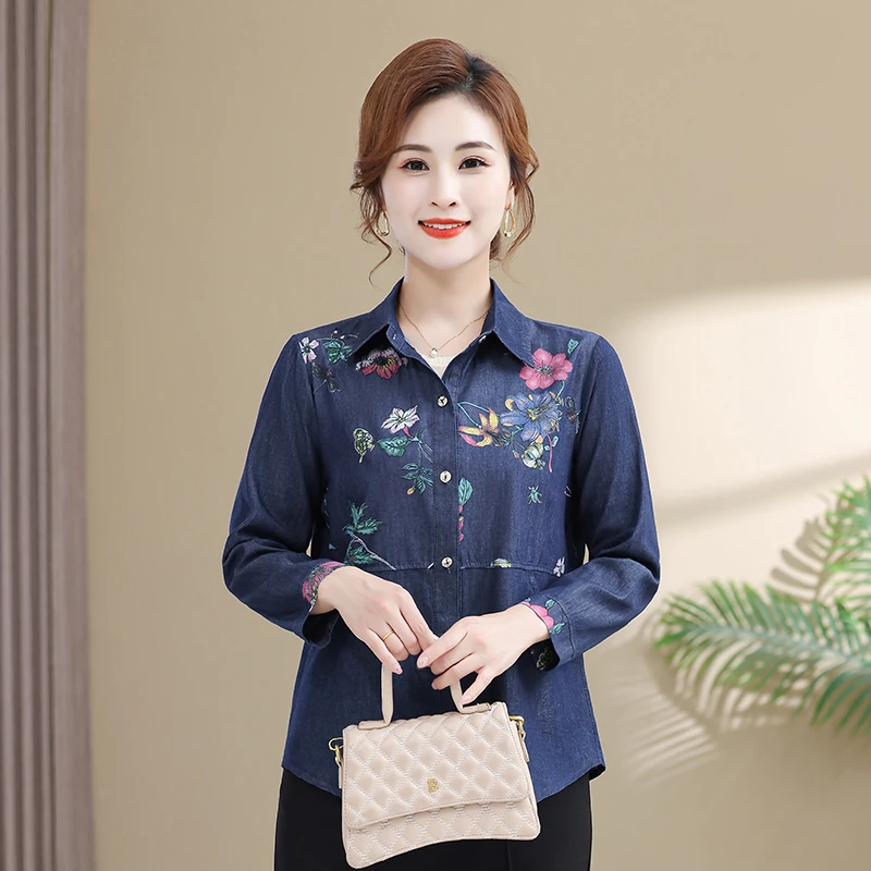 宽松型厚款中老年女装翻领春装大码长袖中老年休闲中年宽松