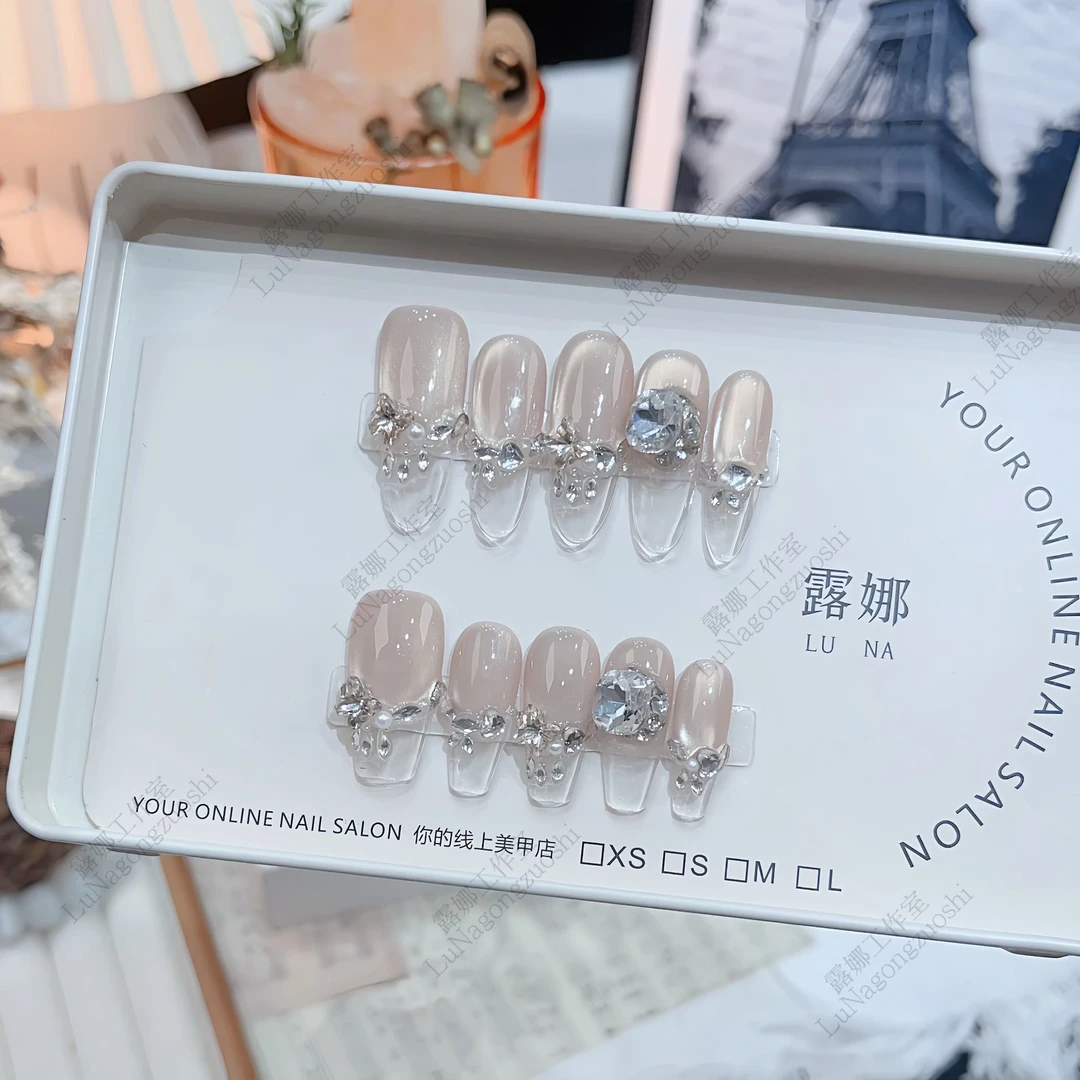 【梦若芳华】纯手工穿戴甲气质款光疗美甲可拆卸贴片10片装