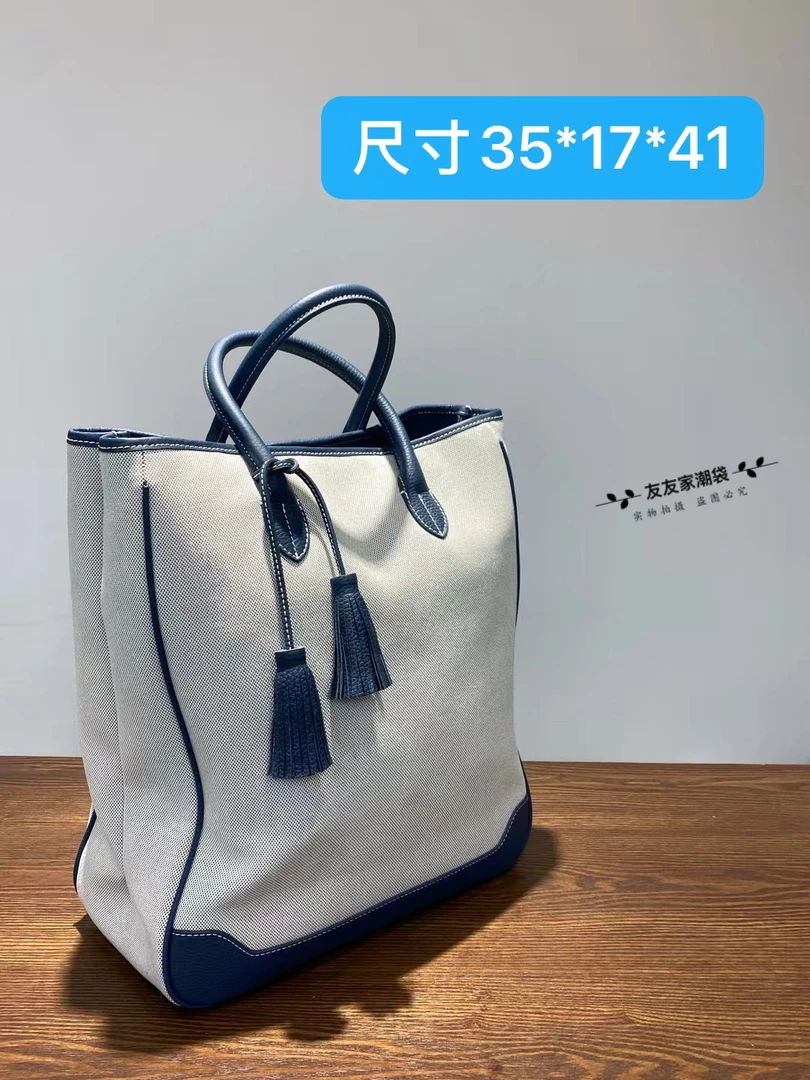 【友友家】25新款头层牛皮配帆布流梳手提托特包男神女神同款小众