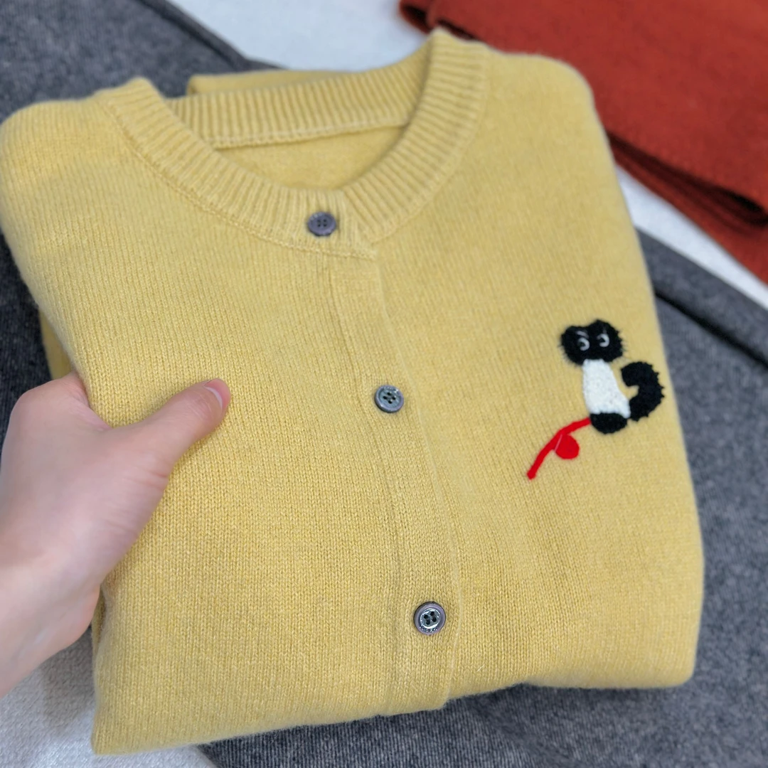 全羊毛树懒秋冬季新款韩版宽松长袖针织开衫毛衣外套女