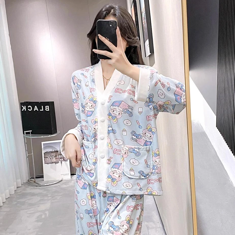 SUAM RUO甜美少女海岛绒睡衣女款加绒加厚秋冬季珊瑚绒长袖居家服