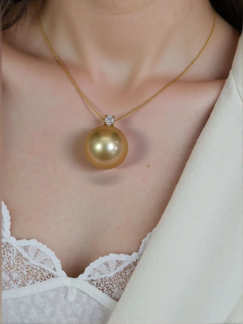 天然珍珠 南洋海水金珍珠吊坠