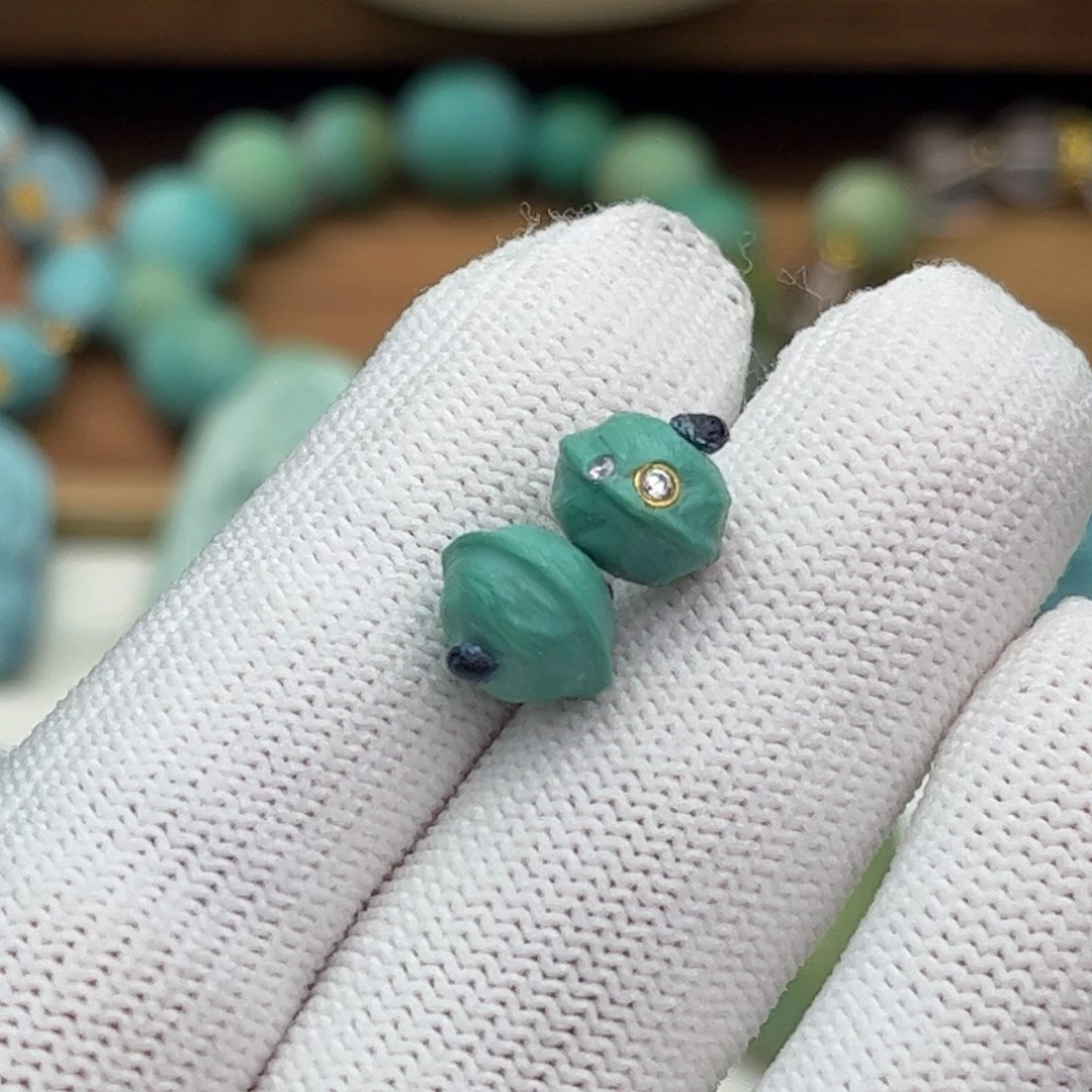 未镶嵌绿松石珠宝奇石百香一对