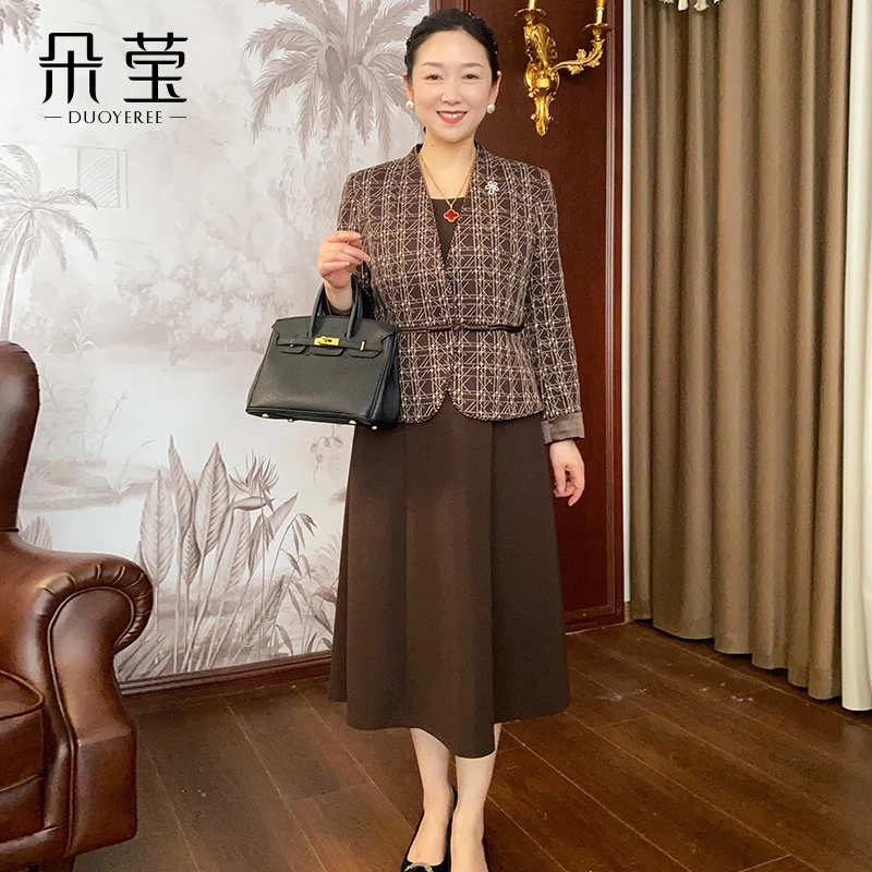 SL新品推荐妈妈款西装外套连衣裙两件套春季新款中年女裙子套装