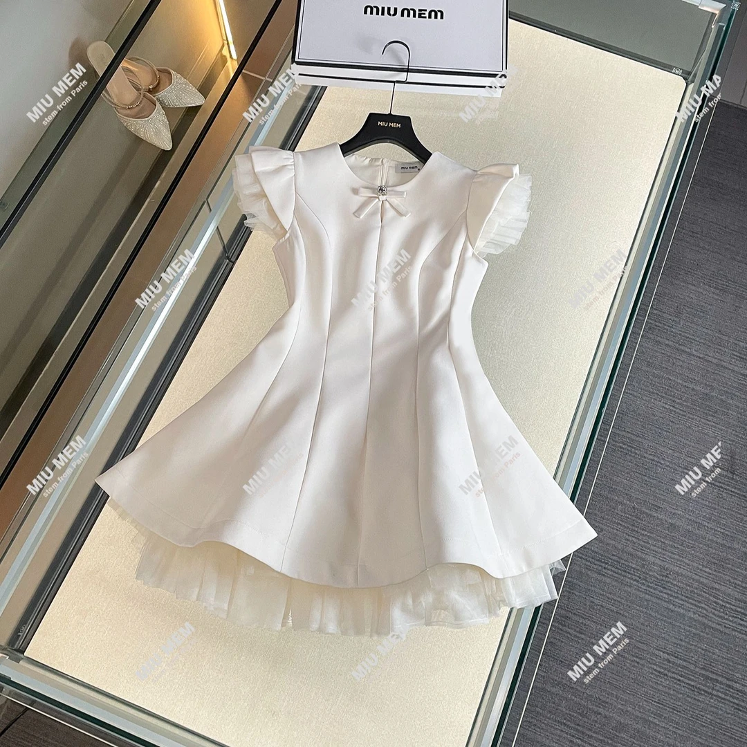 公主白色时尚夏季法式收腰蓬蓬连衣裙DY6644