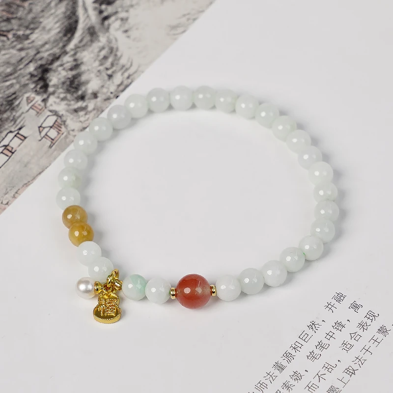 原创设计天然翡翠手链黄翡翠南红玛瑙女款手串珠多样性发一-9102