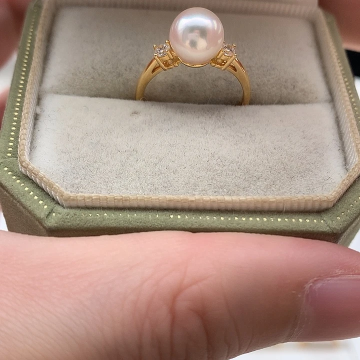 银S925镶嵌海水珍珠戒指8-8.5mm ak