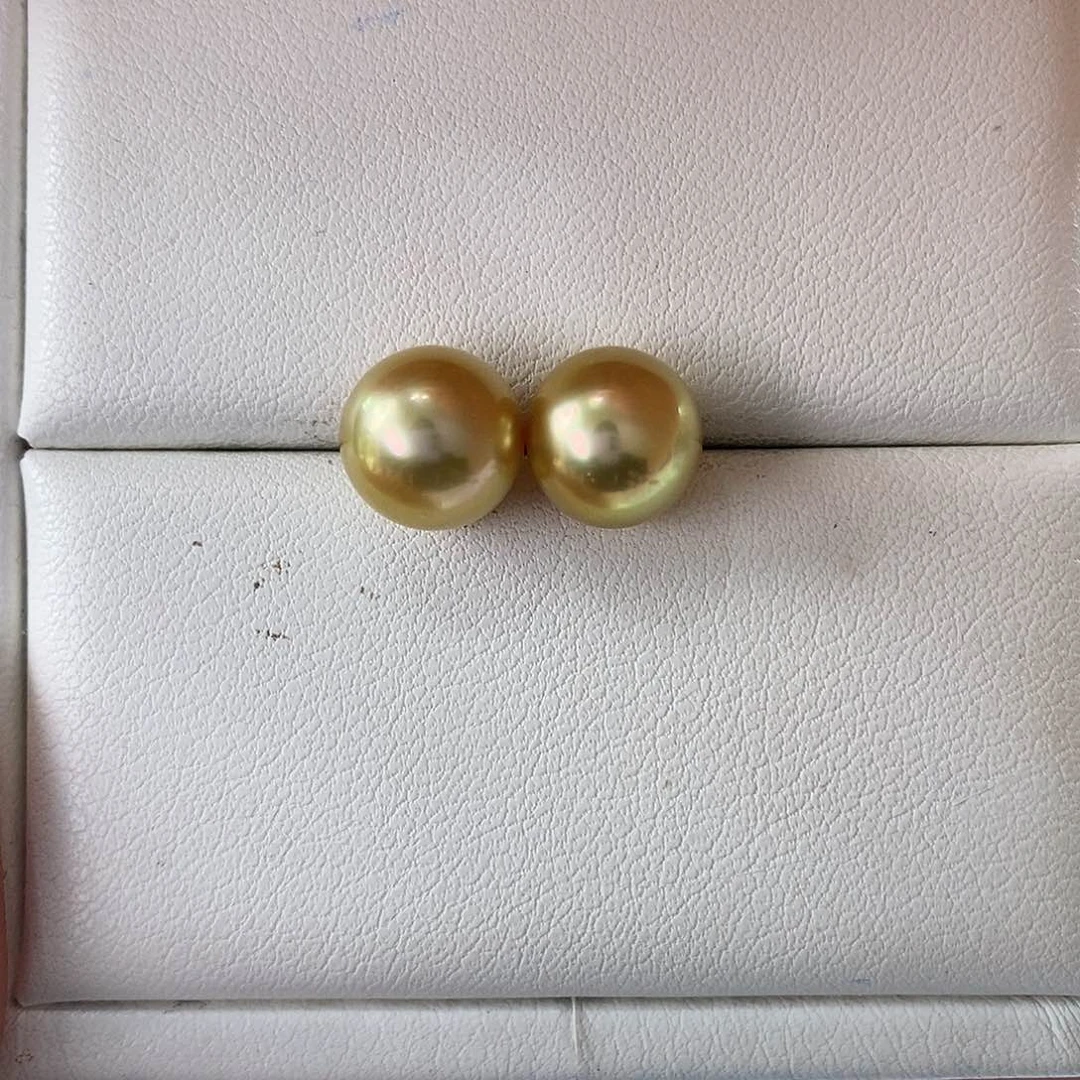 海水珍珠耳饰18K金镶嵌南洋金珠8-9m m