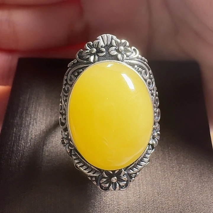 蜜蜡银S925镶嵌戒指戒指