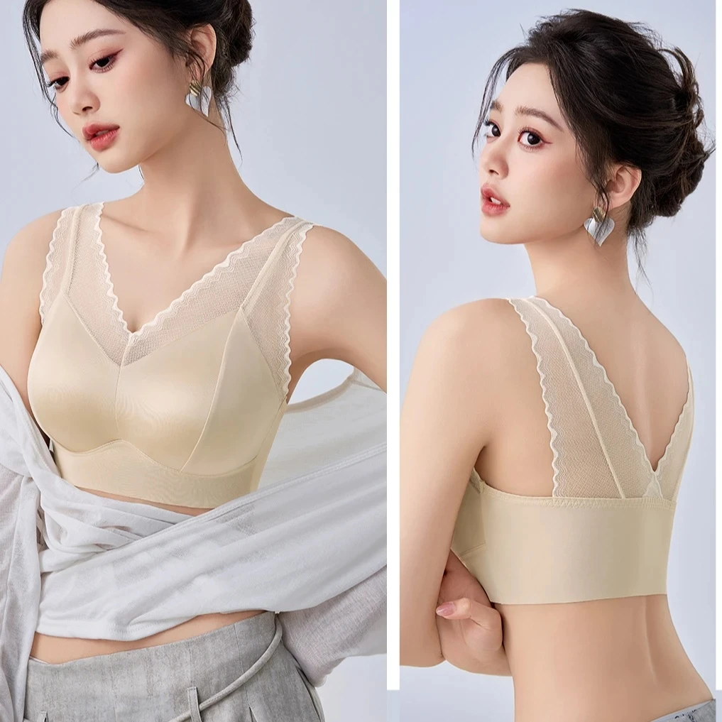 法式亲肤缎面舒适精致蕾丝吊带美背无钢圈内衣女薄款