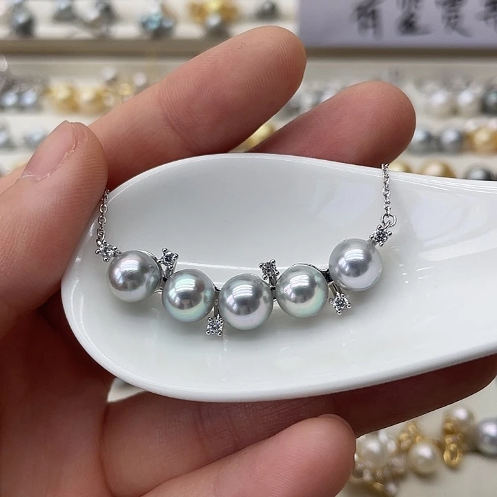 海水珍珠银S925镶嵌项链