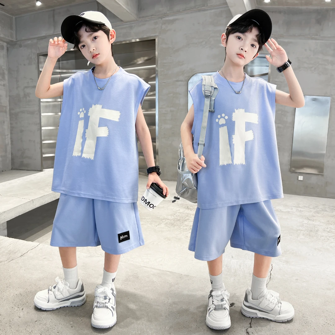 男童夏款2025新款坎肩上衣中大儿童两件套痞帅潮【QSX】B5333