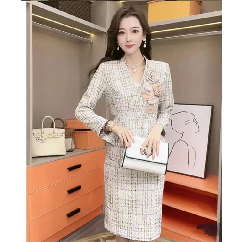 国内设计师品牌秋季蓝格子名媛小香风套装女