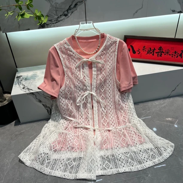 夏季新款 减龄时尚百搭设计感甜美可爱少女大码显瘦两件套