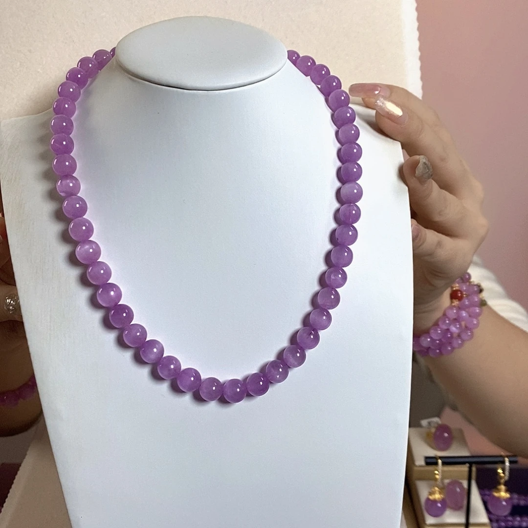 锂辉石未镶嵌紫锂辉高冰收藏级项链9+