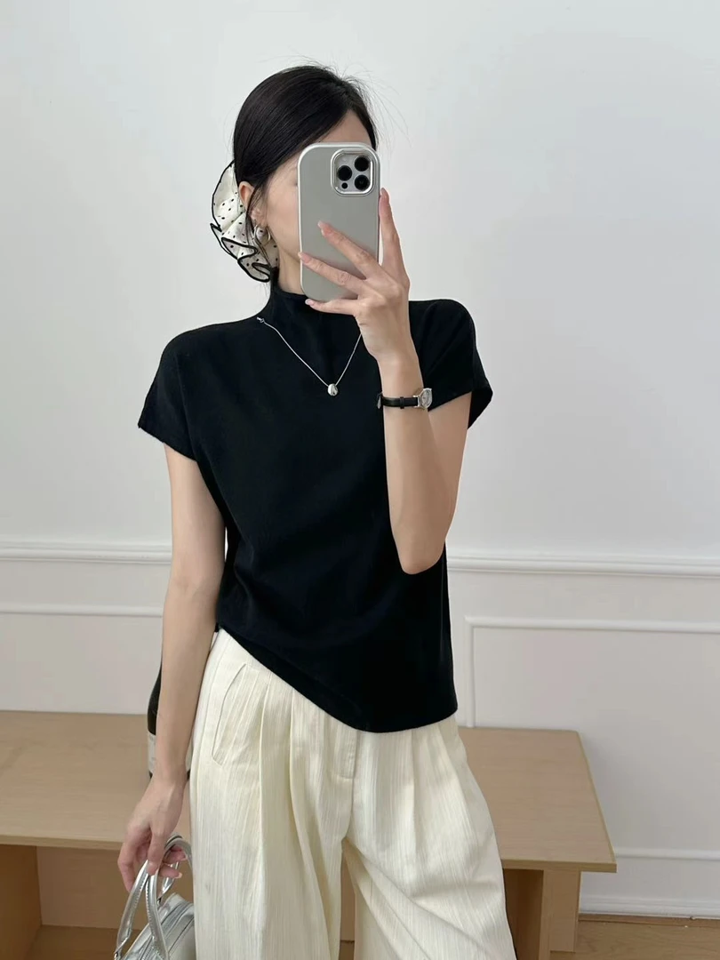 【摩登女郎】短袖针织半高领气质轻熟风精致百搭