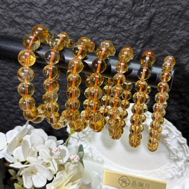 【晶澜月】C161天然水晶 “威士忌”黄水晶单圈手串多样性发其一