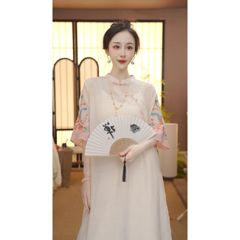 2025新中式改良中式斜襟春夏季女装宽松连衣裙FB2504179