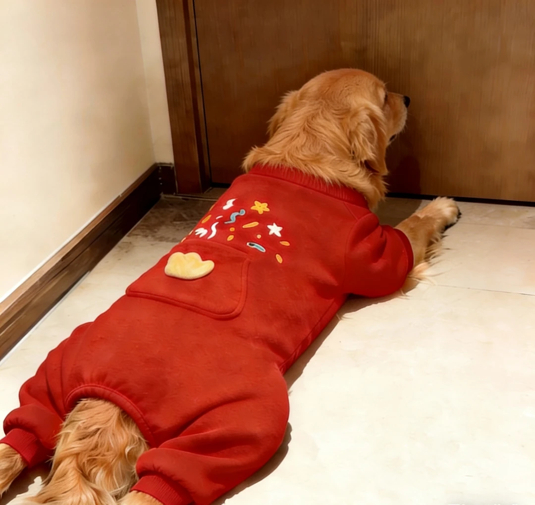 狗狗衣服秋冬新年红元宝口袋四脚衣大型犬金毛萨摩耶巨贵拉布拉多