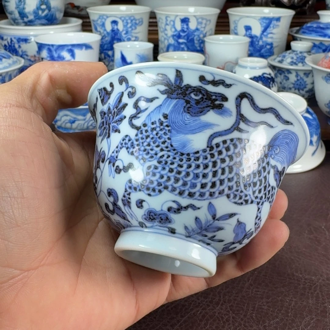 骑***者瓷片当代景德镇陶瓷手绘茶具