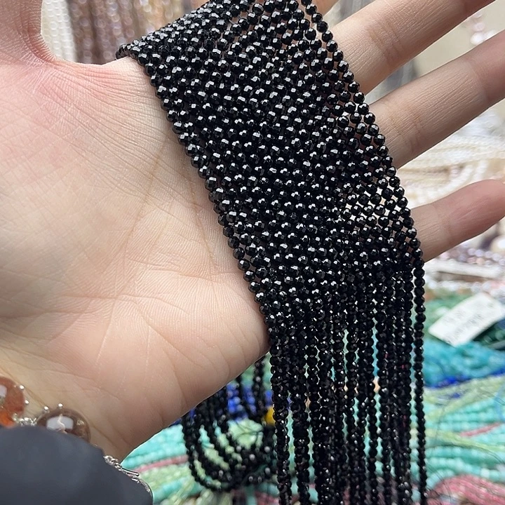 玛瑙/玉髓未镶嵌珠宝半成品一条3mm左右黑尖晶刻面