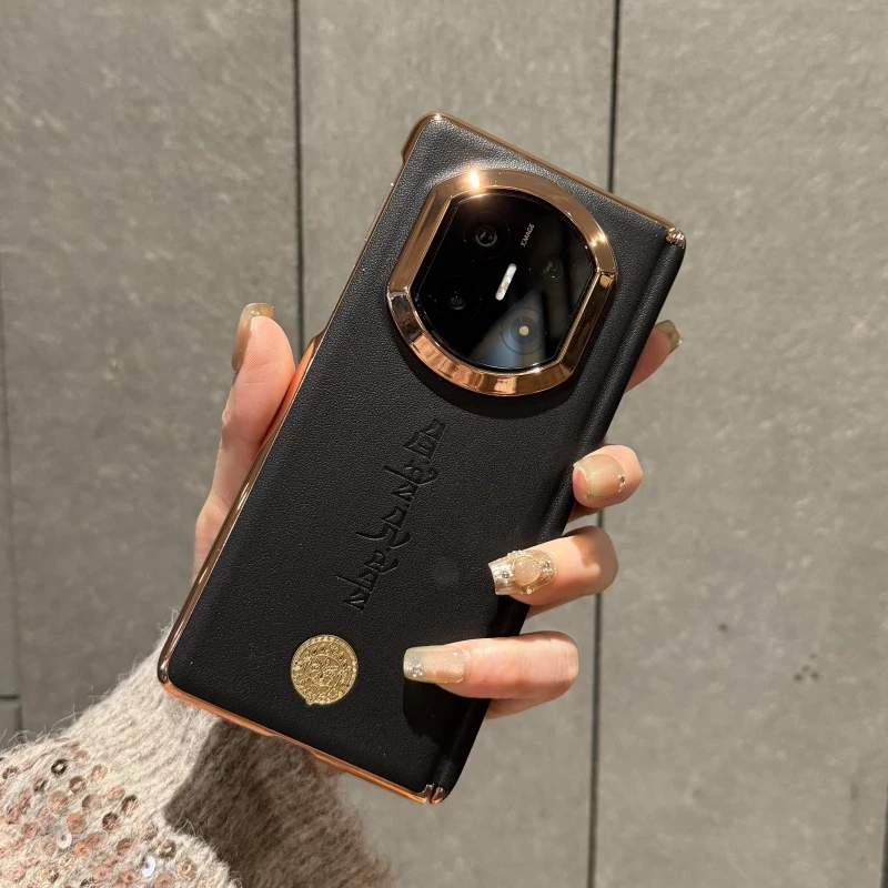 适用华为matex7手机壳X5典藏版新款单中轴素皮六字箴言黄财神黑红