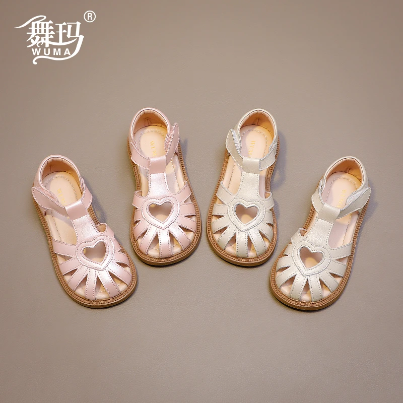 女童鞋儿童包头凉鞋2025新款夏季小女孩爱心镂空软底公主鞋528328