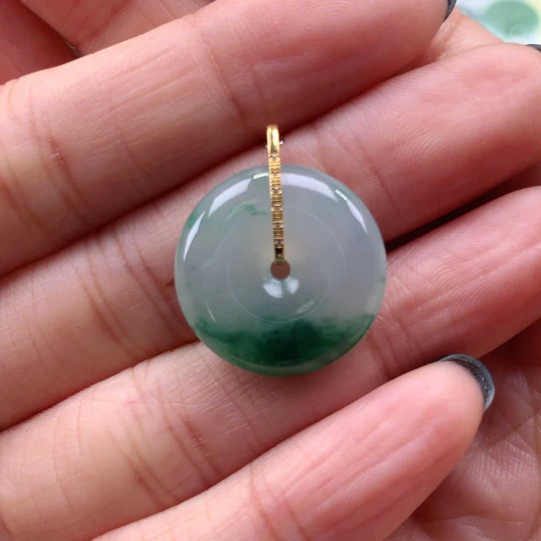 翡翠吊坠(不含链)18K金镶嵌平安扣