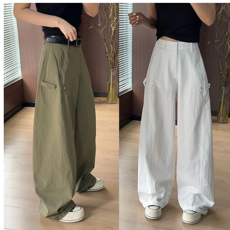 美式复古弯刀休闲裤女2025夏季新款高腰阔腿宽松廓形直筒拖地长裤