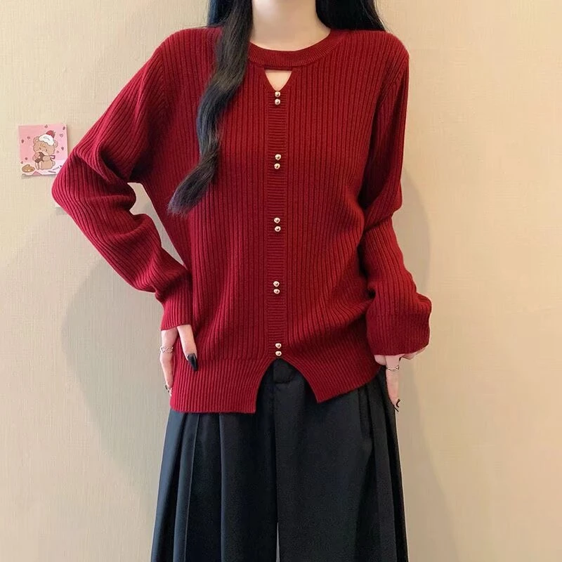 【莘莘大码】冬季新款时尚百搭设计感圆领加厚针织衫女