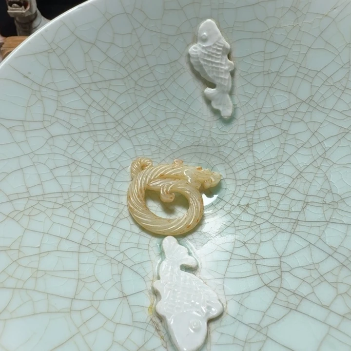 鱼***梁瓷片双鱼青瓷开片大碗