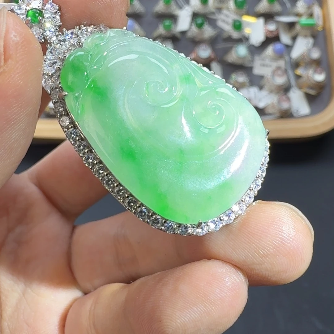 翡翠银S925镶嵌戒指天然缅甸翡翠A货