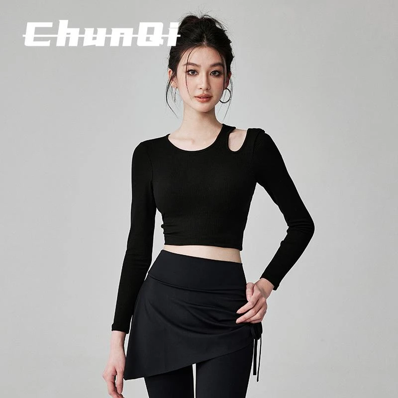 维多利亚带胸垫瑜伽服女新款普拉提训练长袖紧身显瘦专业健身上衣