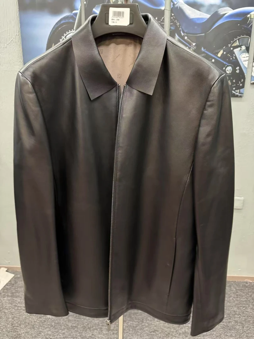 23361 翻领真皮皮衣黑色男士休闲外套【款式和型号以直播间为准】