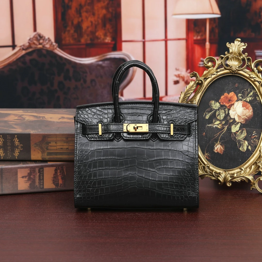 2025新款暹罗鳄鱼皮女包时尚鳄鱼纹20cm铂金包真皮女士手提包大气
