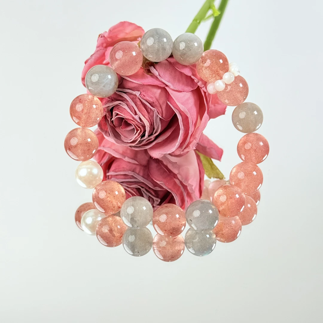 【草莓月光】草莓晶灰月光12mm手串面小仙多样性发其一