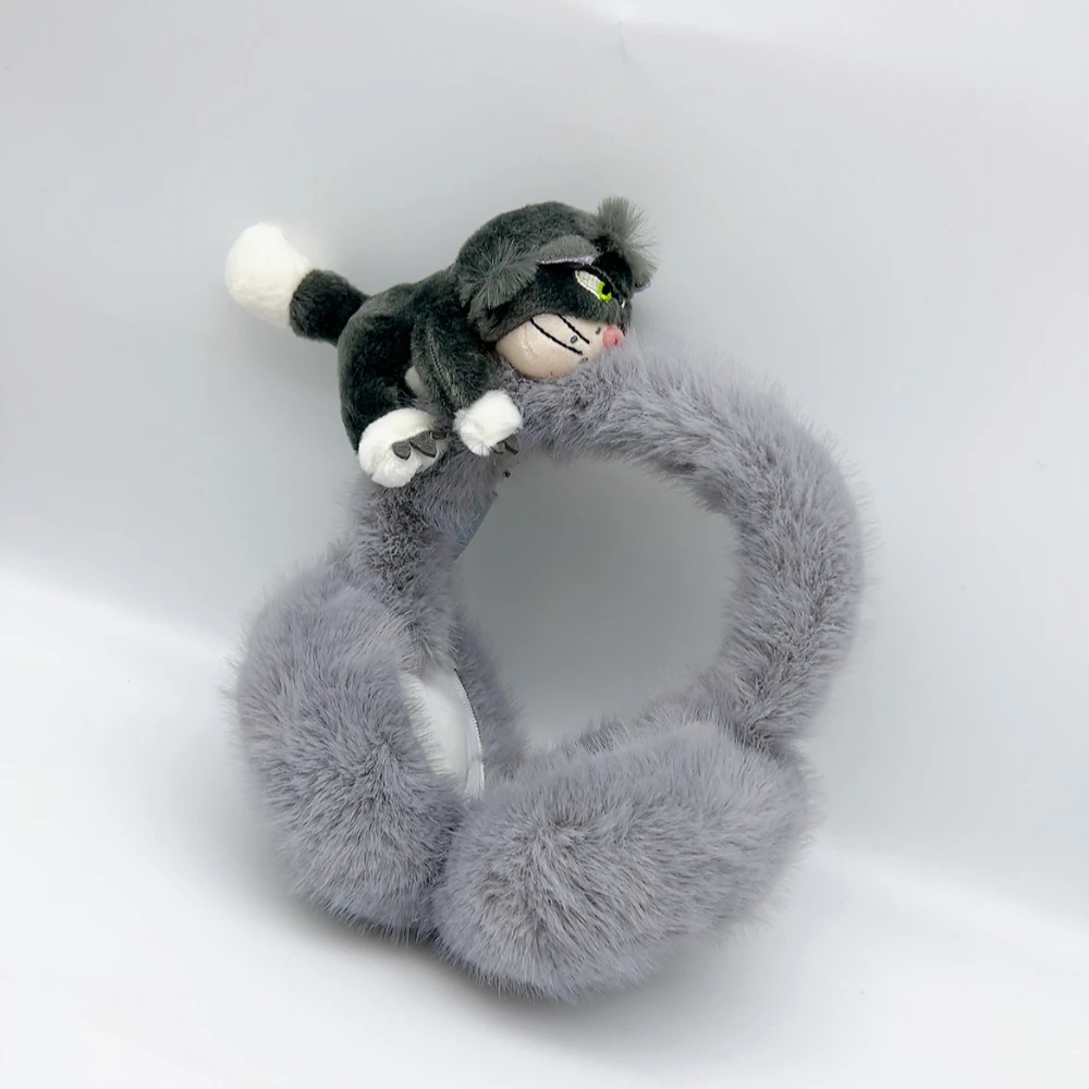 02504 卡通猫咪保暖毛绒耳罩，折叠款耳捂