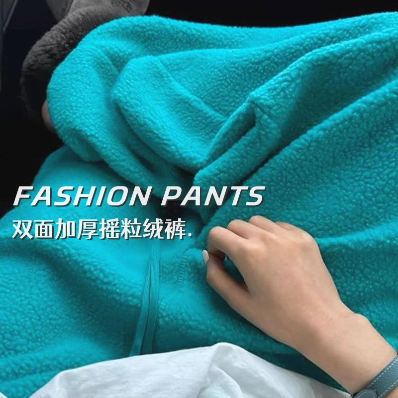 双面加绒加厚摇粒绒阔腿裤女慵懒风冬季高腰宽松保暖百搭休闲长裤