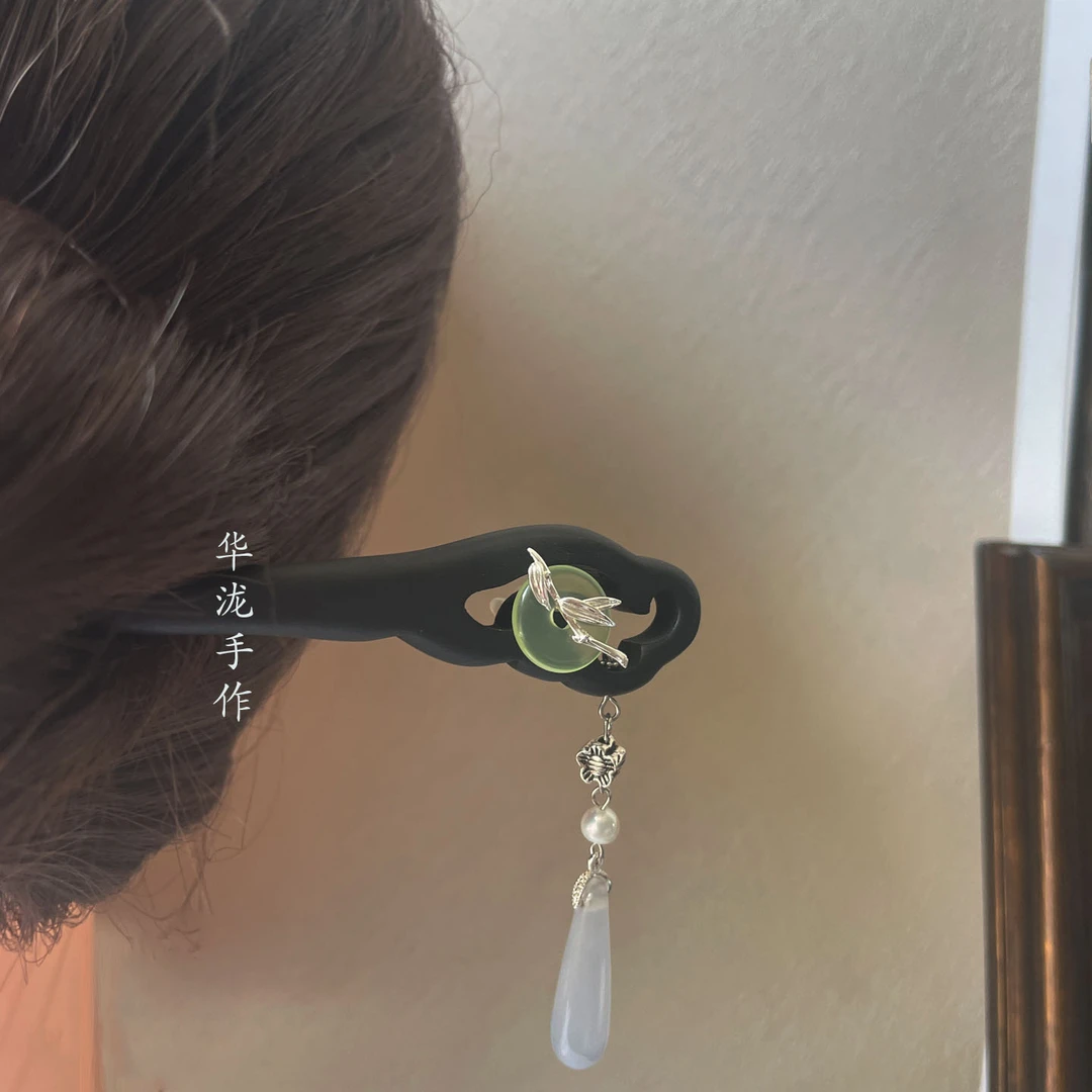 S925纯银簪子高级新中式发簪平安扣吊坠简约清雅汉服中国风马面裙