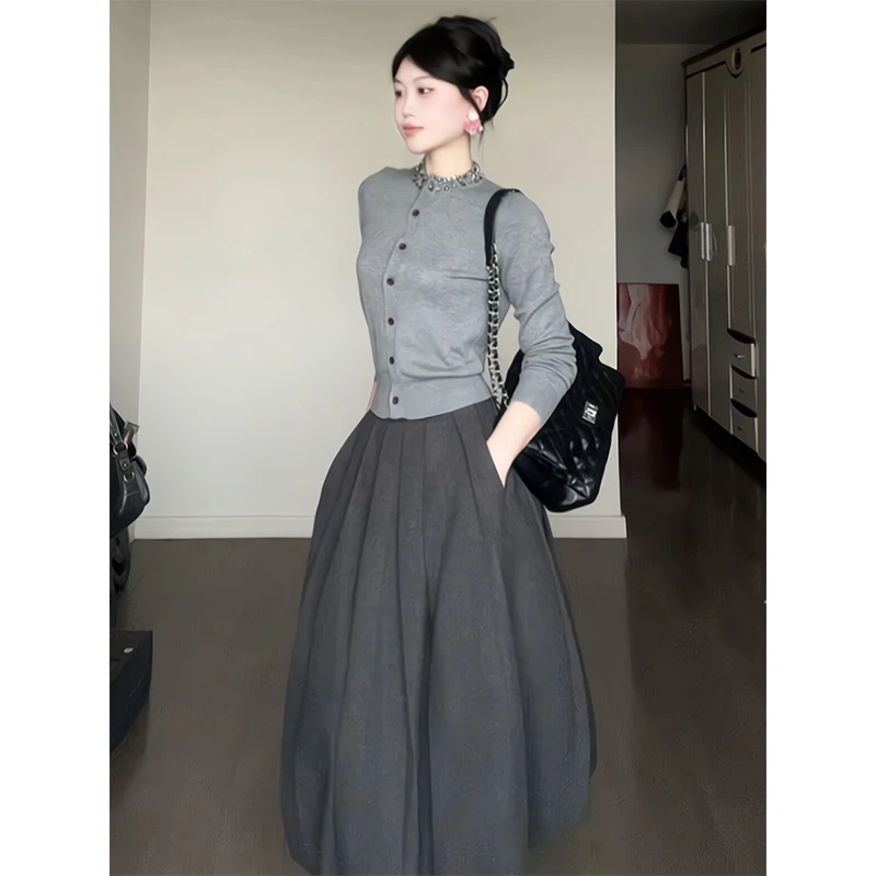 2025新款套装女秋爆款高级感小香风针织衫上衣高腰显瘦百搭半身裙