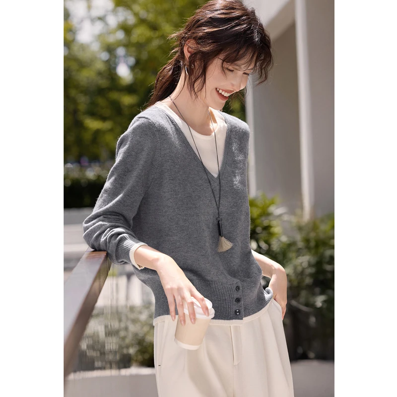 UQS韩系慵懒风针织衫2025秋季百搭显瘦假两件上衣时尚减龄针织